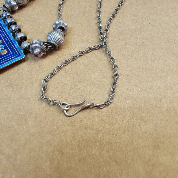 Vintage Ethnic Tribal Necklace with Striking Blue Floral Design Enamel Pendant - Picture 11 of 14